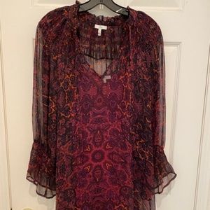 JOIE Maroon/Black Poet Floral Dress/Shirt w/ Slip